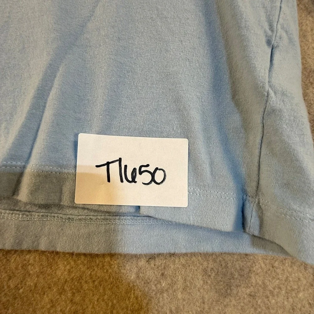 The North Face Womens Light Blue Red Box Logo Cropped T-Shirt Size S Small
